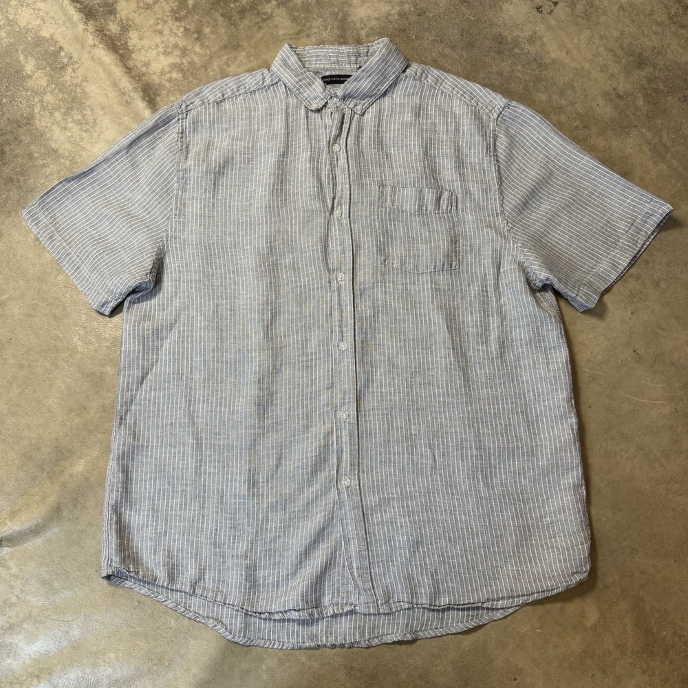 Saks Fifth Avenue Shirt Mens XL Blue Linen Blend Striped Pool Party Casual